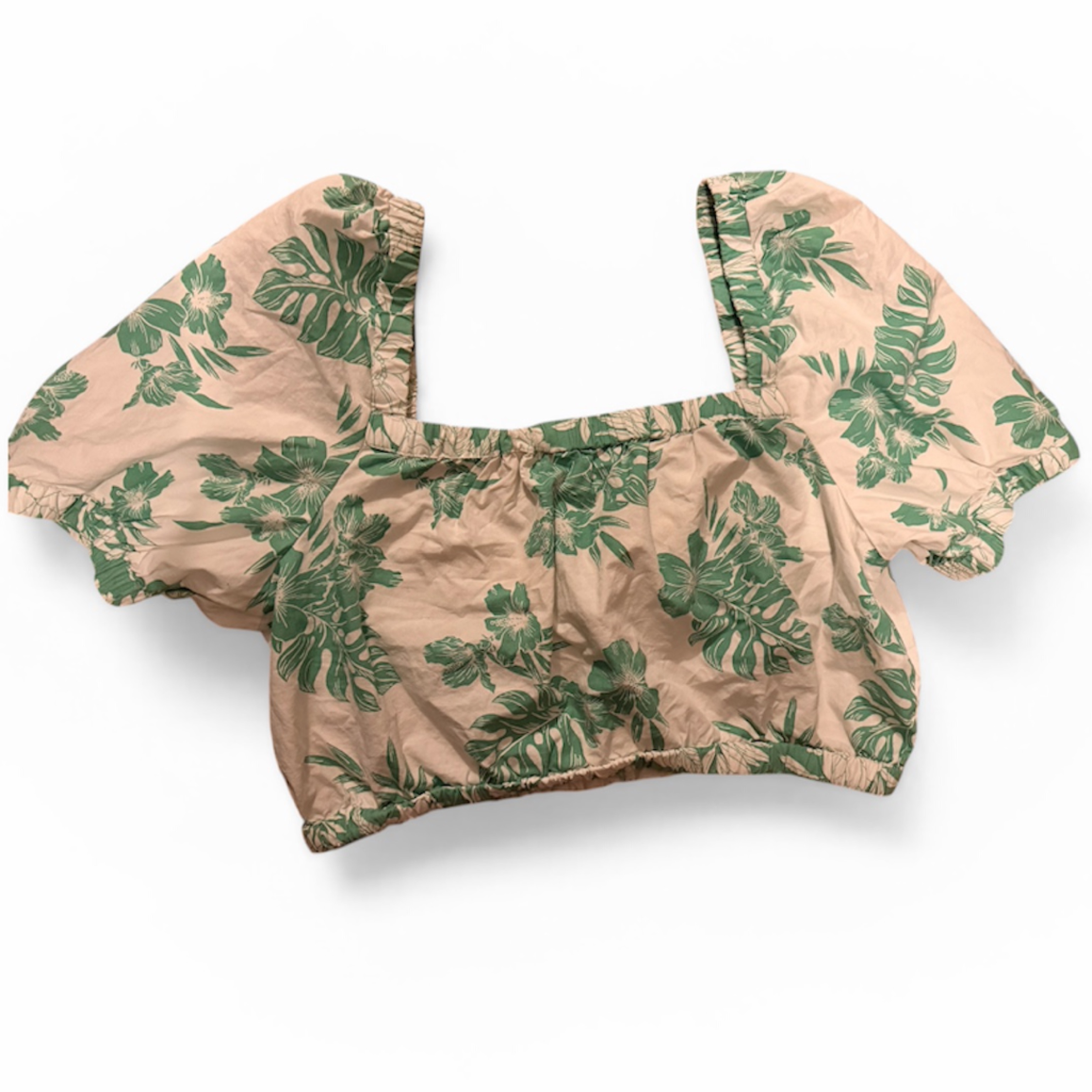 American Eagle Outfitters Green & White Floral Off-Shoulder Top